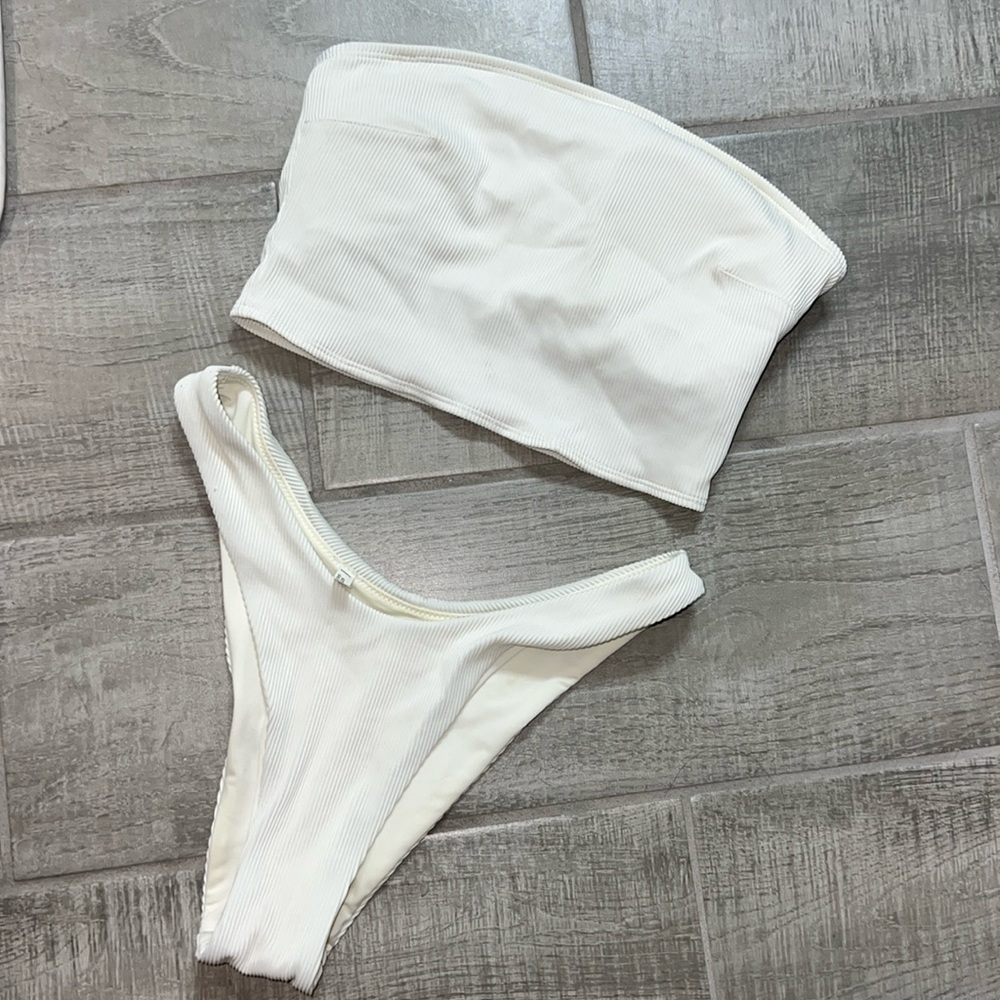 Aerie ribbed white strapless bikini size small